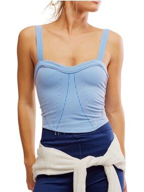 FP Movement by Free People Light Blue Striped Bustier Tank
